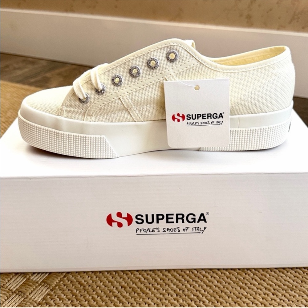 Superga Women's 2790 Beige-Natural Canvas Platform Sneaker—7.5 - Picture 6 of 13
